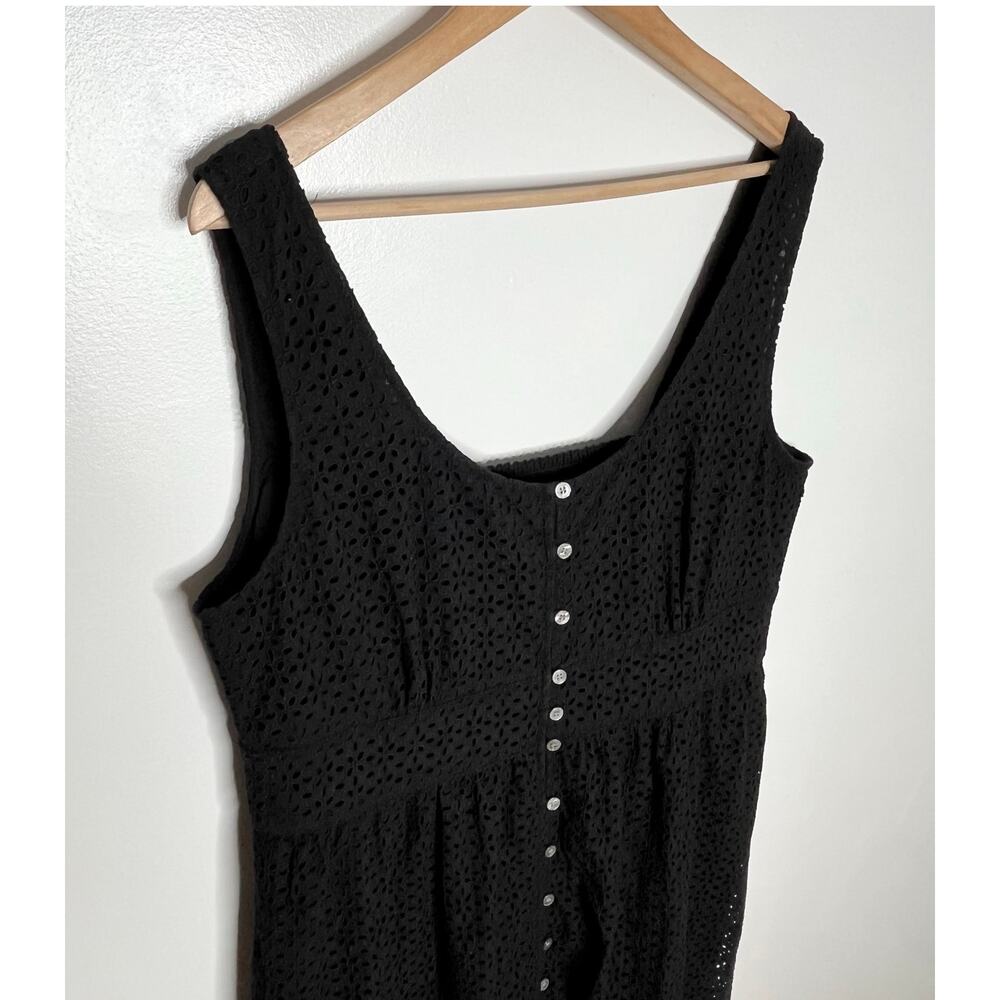 J. Crew Button Front Eyelet Midi Dress Womens 16 Black Cotton Summer Smocked - Picture 5 of 8